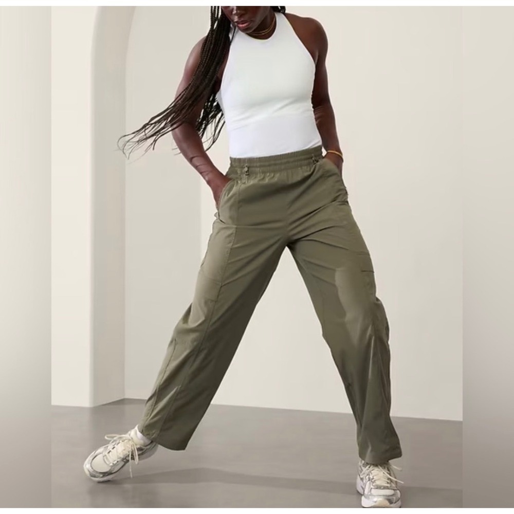 Athleta Olive Green High Rise Cascade Cargo Poplin Jogger Pant XL
